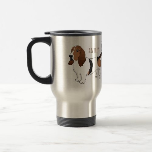 Basset hound dog cartoon illustration travel mug