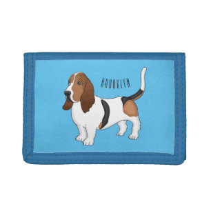 Basset hound dog cartoon illustration tri-fold wallet