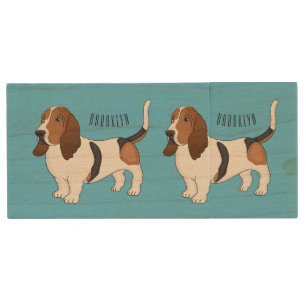 Basset hound dog cartoon illustration wood flash drive