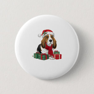 Basset Hound Dog Christmas Outfits Santa Hat Dog X Button