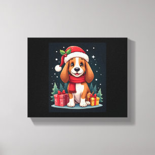 Basset Hound Dog Christmas Outfits Santa Hat Dog X Canvas Print