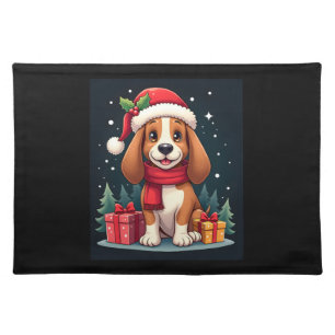 Basset Hound Dog Christmas Outfits Santa Hat Dog X Cloth Placemat
