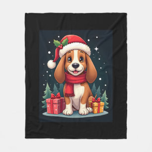 Basset Hound Dog Christmas Outfits Santa Hat Dog X Fleece Blanket