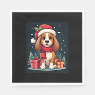 Basset Hound Dog Christmas Outfits Santa Hat Dog X Napkins