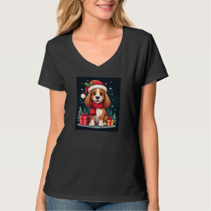 Basset Hound Dog Christmas Outfits Santa Hat Dog X T-Shirt