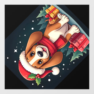 Basset Hound Dog Christmas Outfits Santa Hat Dog X Wall Decal