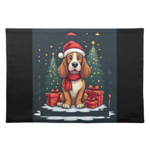 Basset Hound Dog Christmas Parties Santa Dog Lover Cloth Placemat