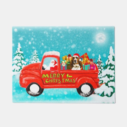 Basset Hound Dog Christmas Santa Delivery Truck Doormat