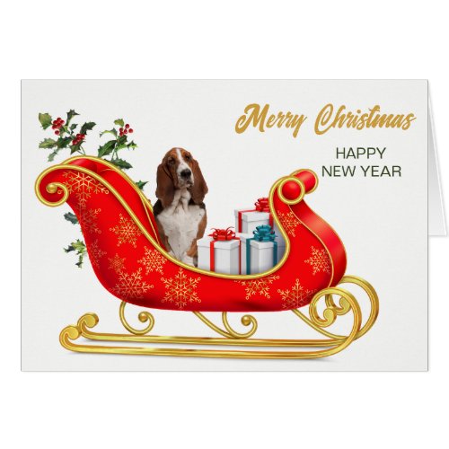 Basset Hound Dog Christmas Sleigh Card