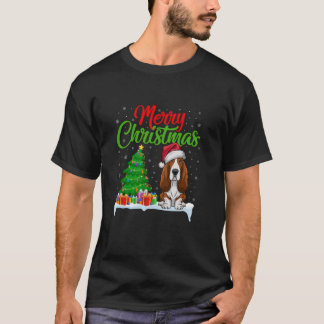 Basset Hound Dog Christmas Tree Lights Funny Xmas  T-Shirt