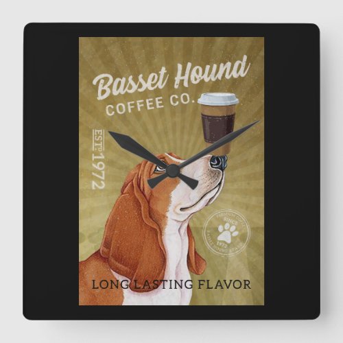 Basset Hound Dog Coffee Square Wall Clock
