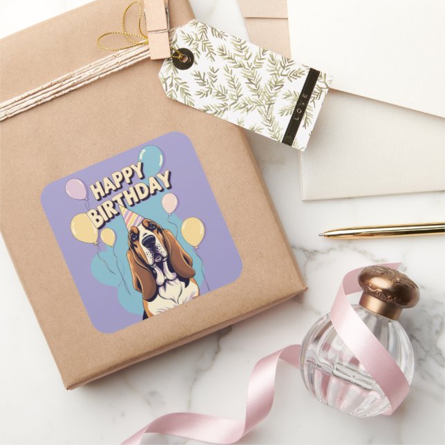 Basset Hound Dog Colorful Square Sticker (Gifting)