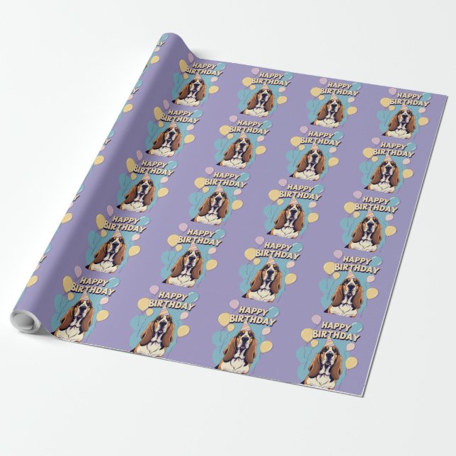 Basset Hound Dog Colorful Wrapping Paper (Unrolled)