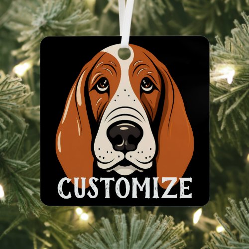 Basset Hound Dog Custom Name Personalized Metal Ornament