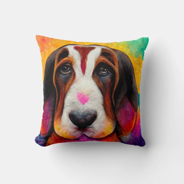 Basset hound dog cute colorful pillow (Front)