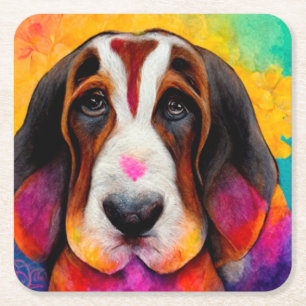 Basset hound dog cute square paper coaster