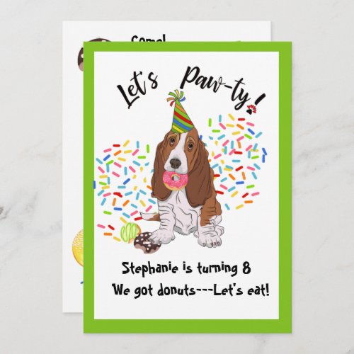 Basset Hound Dog Donut Birthday Party Invite