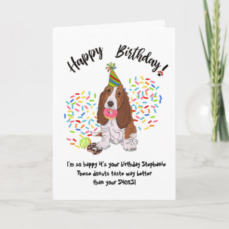 Basset Hound Dog Donuts Birthday Card