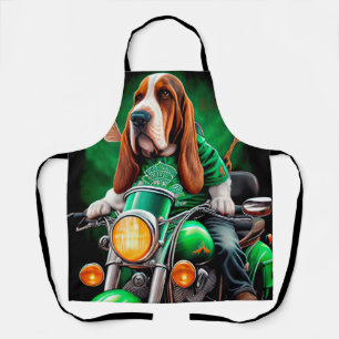 Basset Hound Dog driving bike St. Patrick's Day Apron