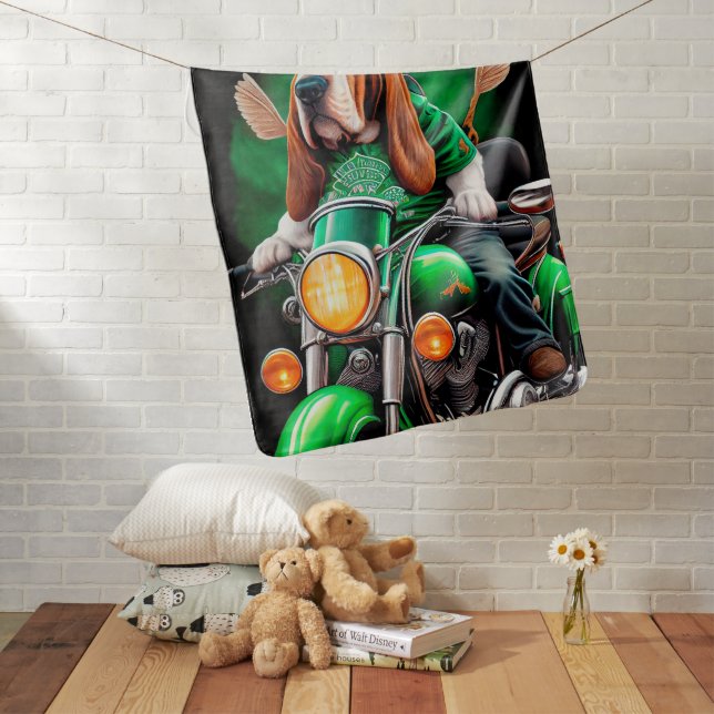  Basset Hound Dog driving bike St. Patrick's Day Baby Blanket (In Situ)