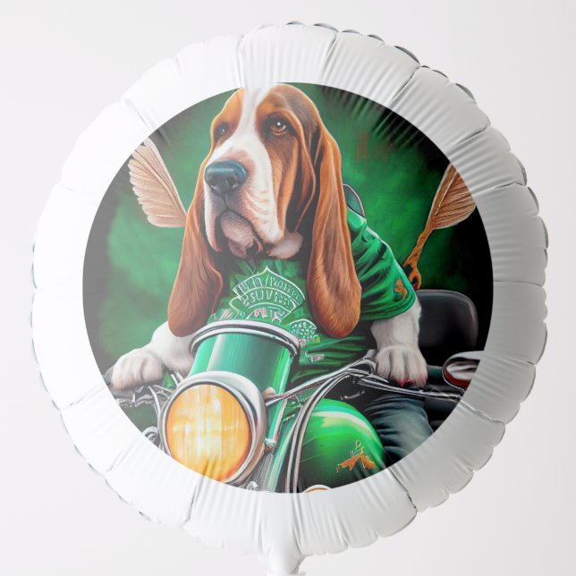  Basset Hound Dog driving bike St. Patrick's Day Balloon (Front)