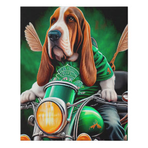 Basset Hound Dog driving bike St. Patrick's Day Faux Canvas Print