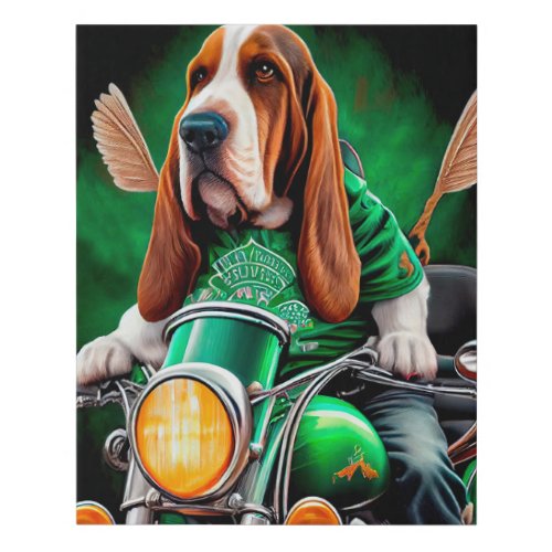  Basset Hound Dog driving bike St Patricks Day Faux Canvas Print