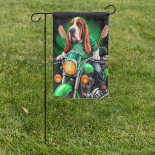  Basset Hound Dog driving bike St. Patrick's Day Garden Flag