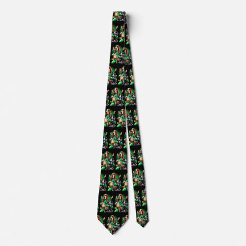  Basset Hound Dog driving bike St Patricks Day Neck Tie