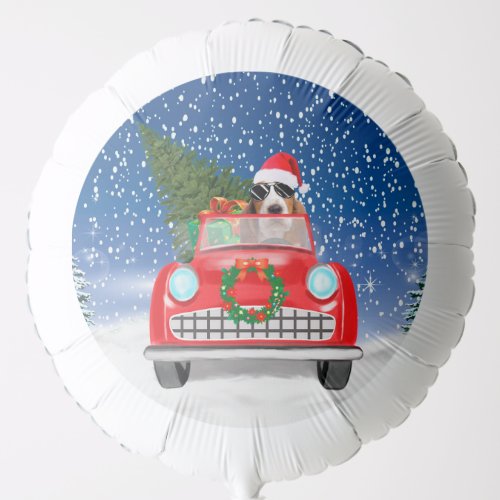 Basset Hound Dog Driving Car In Snow Christmas Balloon