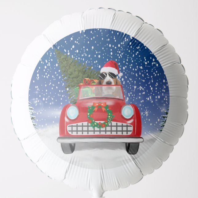 Basset Hound Dog Driving Car In Snow Christmas Balloon (Front)