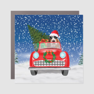 Basset Hound Dog Driving Car In Snow Christmas Thr Magnet