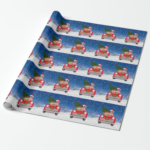 Basset Hound Dog Driving Car In Snow Christmas Thr Wrapping Paper