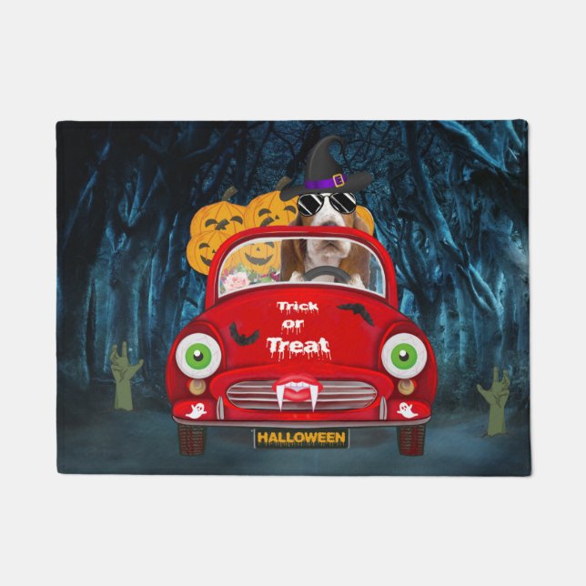Basset Hound Dog Driving Car Scary Halloween  Doormat (Front)