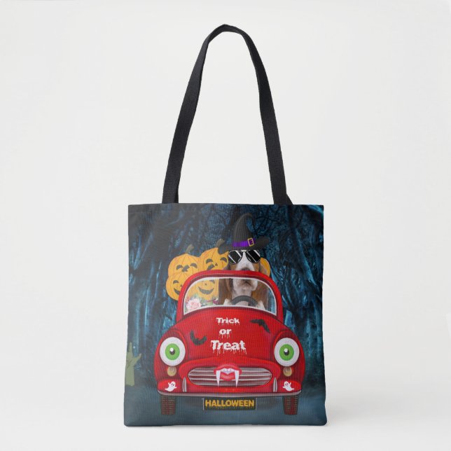 Basset Hound Dog Driving Car Scary Halloween Tote Bag (Front)