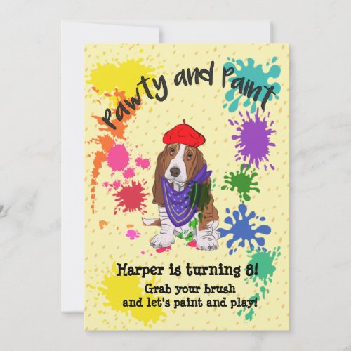 Basset Hound Dog Fun Art Birthday Invitation