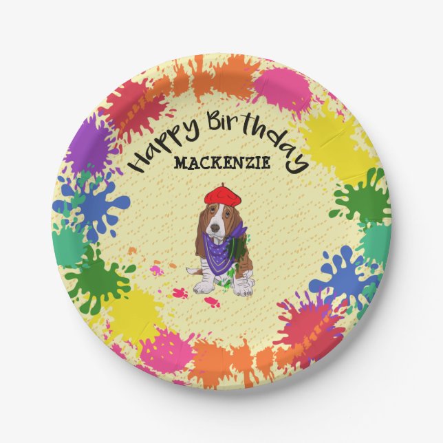 Basset Hound Dog Fun Art Birthday Party      Paper Plates (Front)