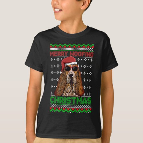 Basset Hound Dog Funny Merry Woofing Christmas T_Shirt