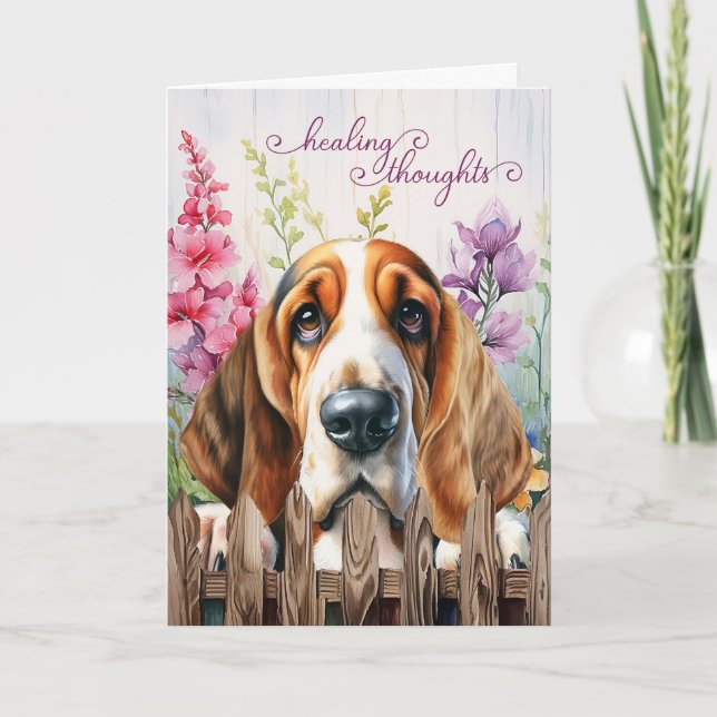 Basset Hound Dog Garden Gladiolus Get Well Card (Front)