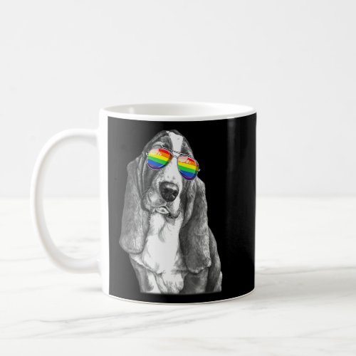 Basset hound Dog Gay Pride Flag Sunglasses LGBT  Coffee Mug