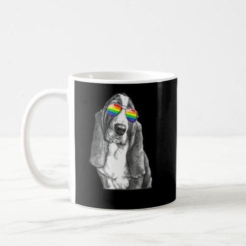 Basset hound Dog Gay Pride Flag Sunglasses LGBT  Coffee Mug