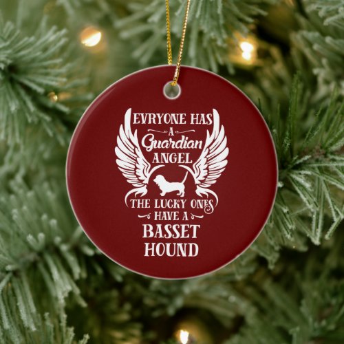 Basset hound dog guardian angel ceramic ornament
