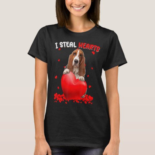 Basset Hound Dog I Steal Hearts Cute Valentine Day T_Shirt