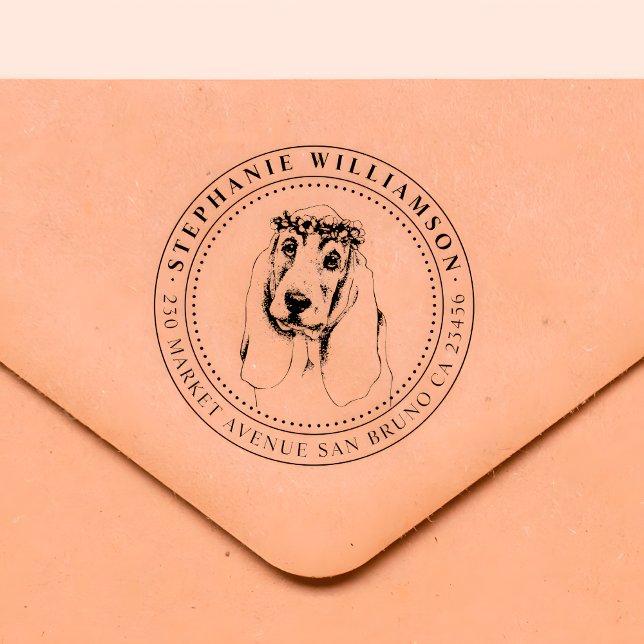 Basset Hound Dog Illustration Name Return Address Rubber Stamp (Creator Uploaded)