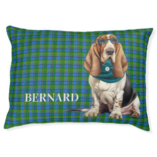 Basset Hound Dog in a Teal Scarf Monogrammed Pet Bed