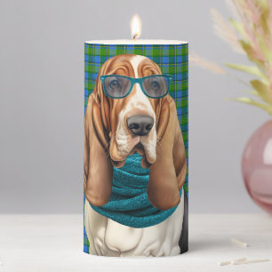 Basset Hound Dog in a Teal Scarf Monogrammed Pillar Candle