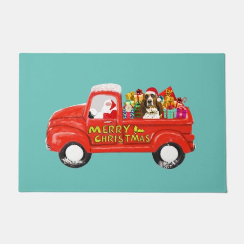 Basset Hound Dog in Christmas Delivery Truck Doormat