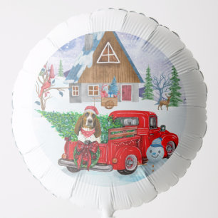 Basset Hound dog In Christmas Delivery Truck Snow Balloon