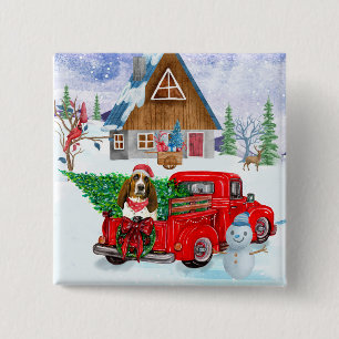 Basset Hound dog In Christmas Delivery Truck Snow  Button