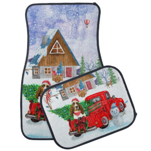 Basset Hound dog In Christmas Delivery Truck Snow  Car Floor Mat
